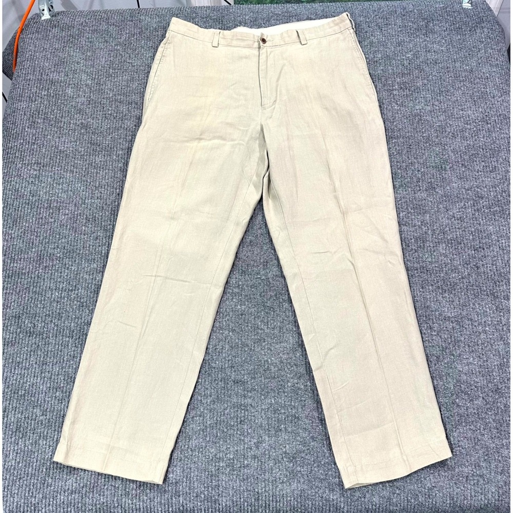Brooks Brothers Irish Linen Pants Mens 38x30 Beige Khaki Flat Front Trousers